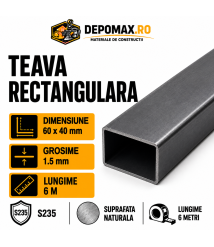 Teava rectangulara 60 x 40 x 1.5 mm, 6 metri
